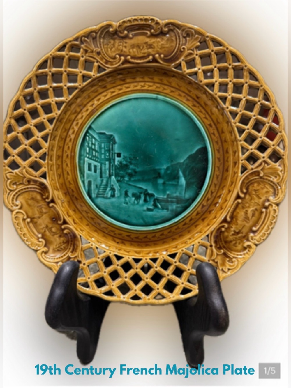 19th-century French Majolica MFG by the Fabrique de Rubelles Pottery Factory.
